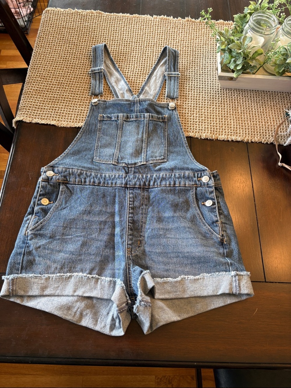 No Boundaries Light Blue Denim Short Overalls
